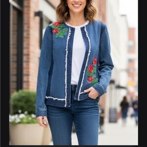 Relativity Blue and Red Embroidered Jean Jacket